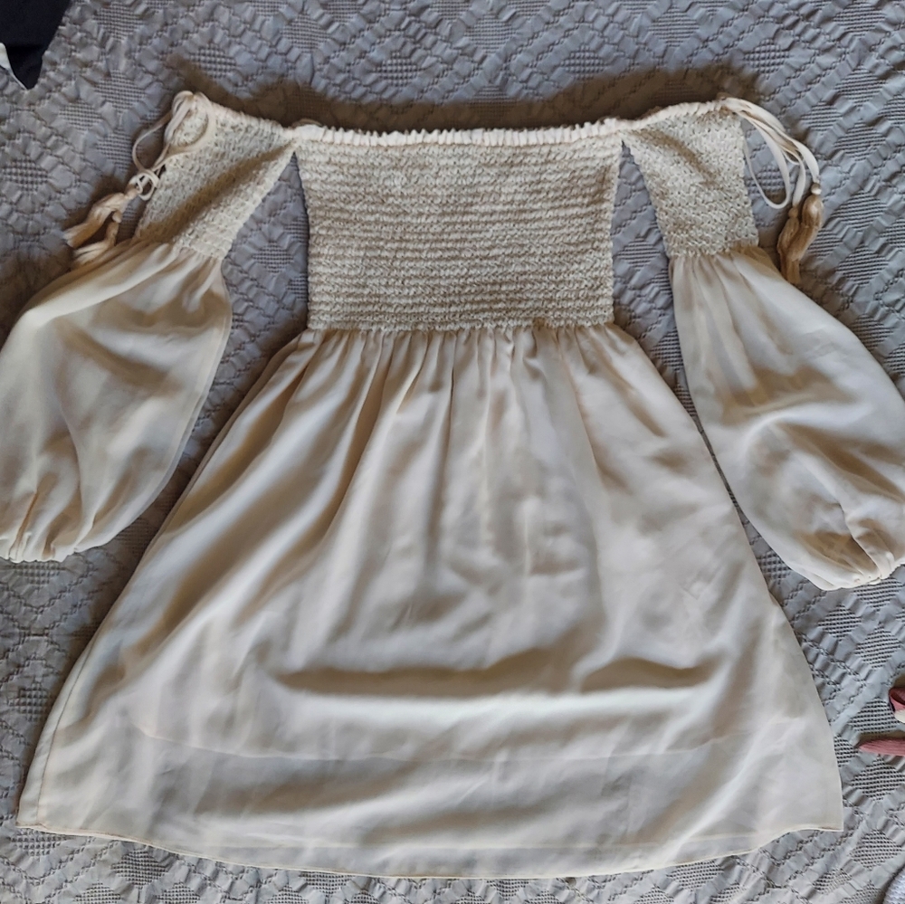 Strapless Babydoll Style Dress With Puffy Sleeves